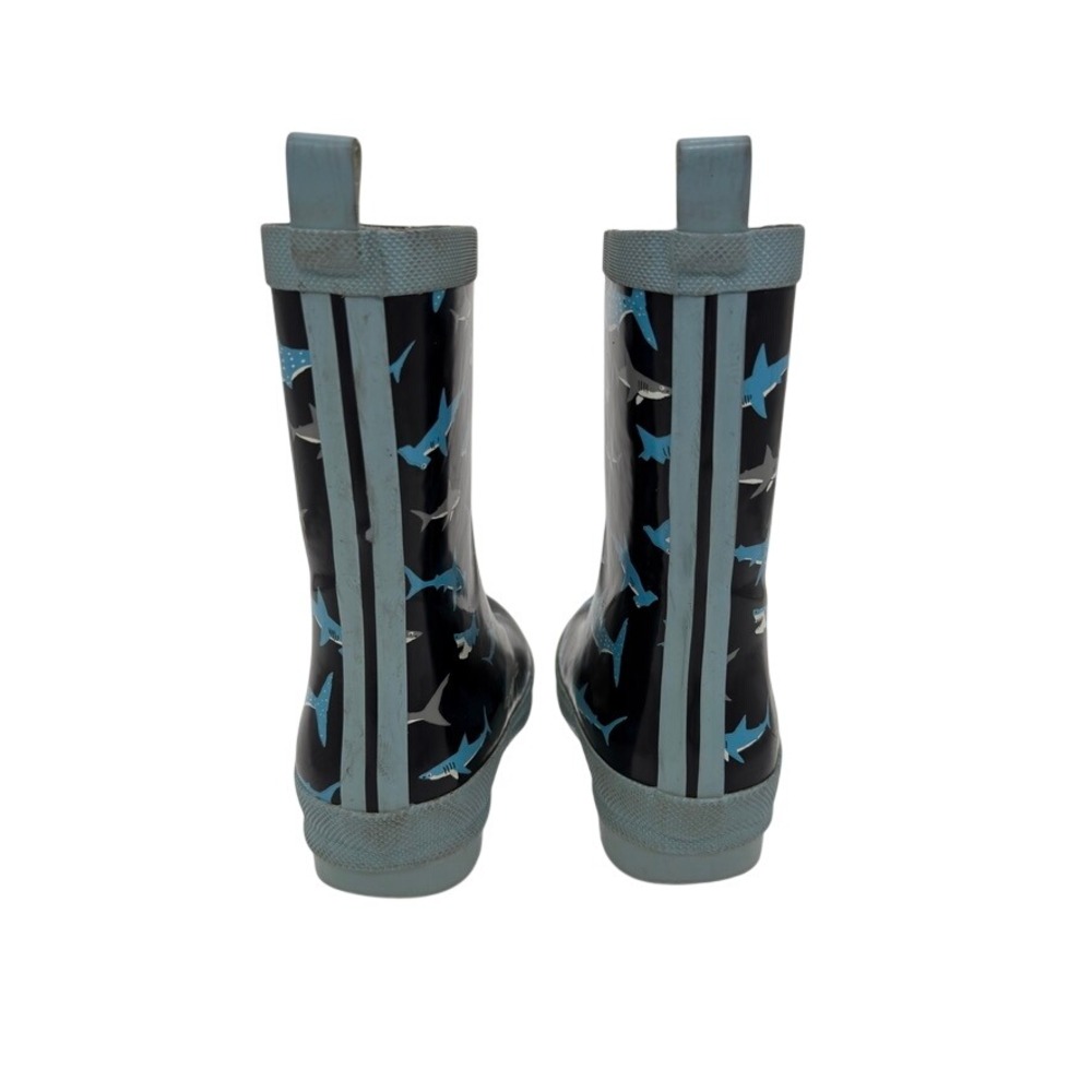 Hatley Kids Shark Print Rain Boots Size 11 Black Blue Rubber Waterproof - Picture 4 of 6